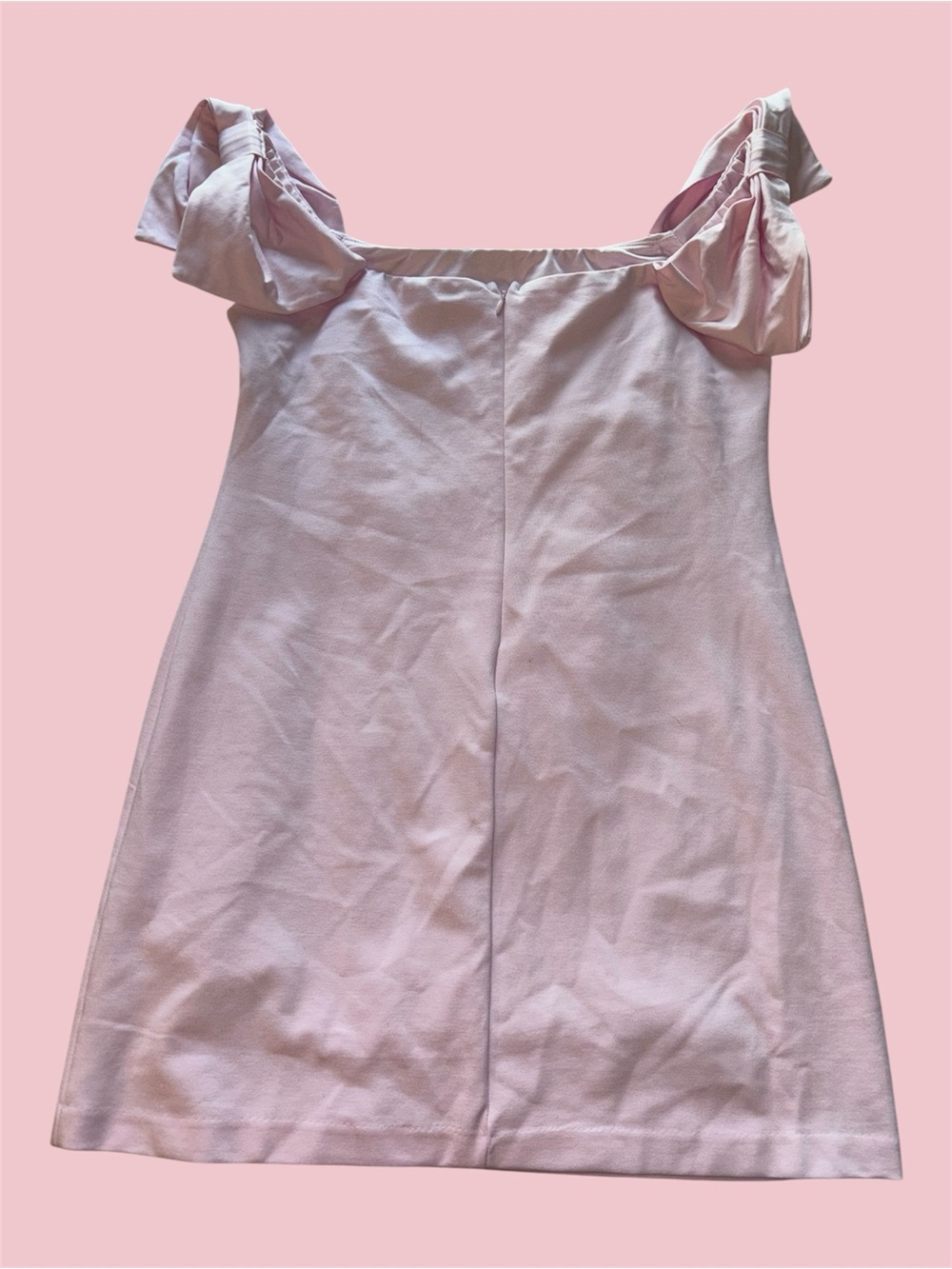 Wild Fable Light Pink Off the Shoulder Bow Short Sleeve Mini A-Line Dress - Picture 3 of 8